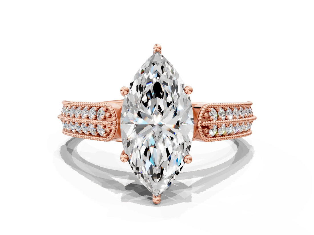 Rose gold Marquise Cut Cut Pave Split Shank Engagement Ring with Four-Prong Setting_15
