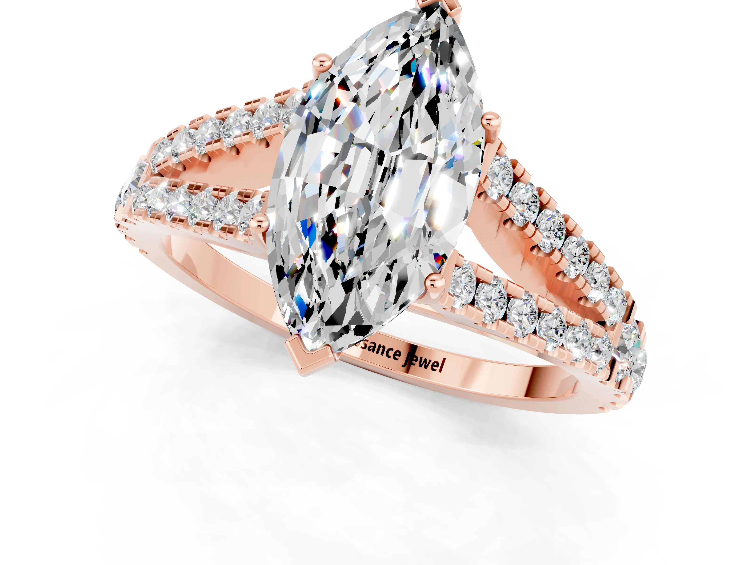 Rose gold Marquise Cut Cut Split Shank Pave Diamond Engagement Ring with Four-Prong Setting_1
