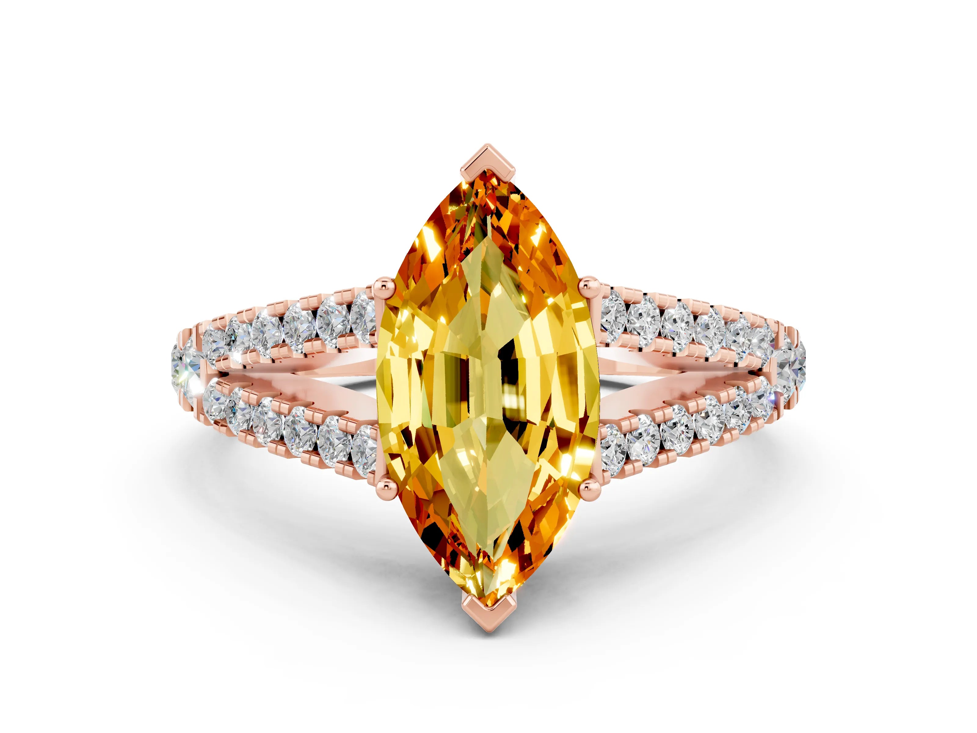 Rose gold Marquise Cut Cut Split Shank Pave Diamond Engagement Ring with Four-Prong Setting