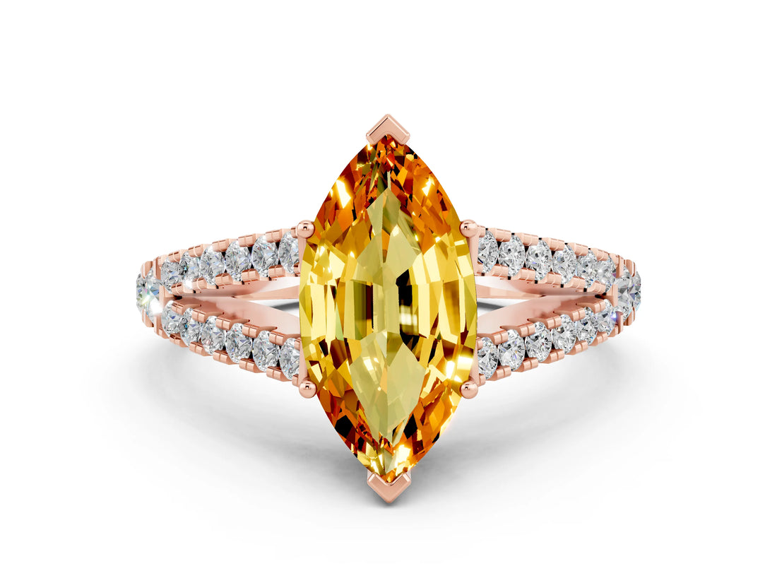 Rose gold Marquise Cut Cut Split Shank Pave Diamond Engagement Ring with Four-Prong Setting