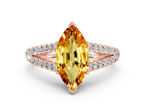 Rose gold Marquise Cut Citrine Split Shank Engagement Ring with Round Pavé and Prong Setting