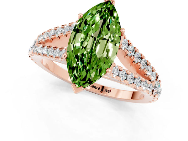 Rose gold Marquise Cut Cut Split Shank Pave Diamond Engagement Ring with Four-Prong Setting