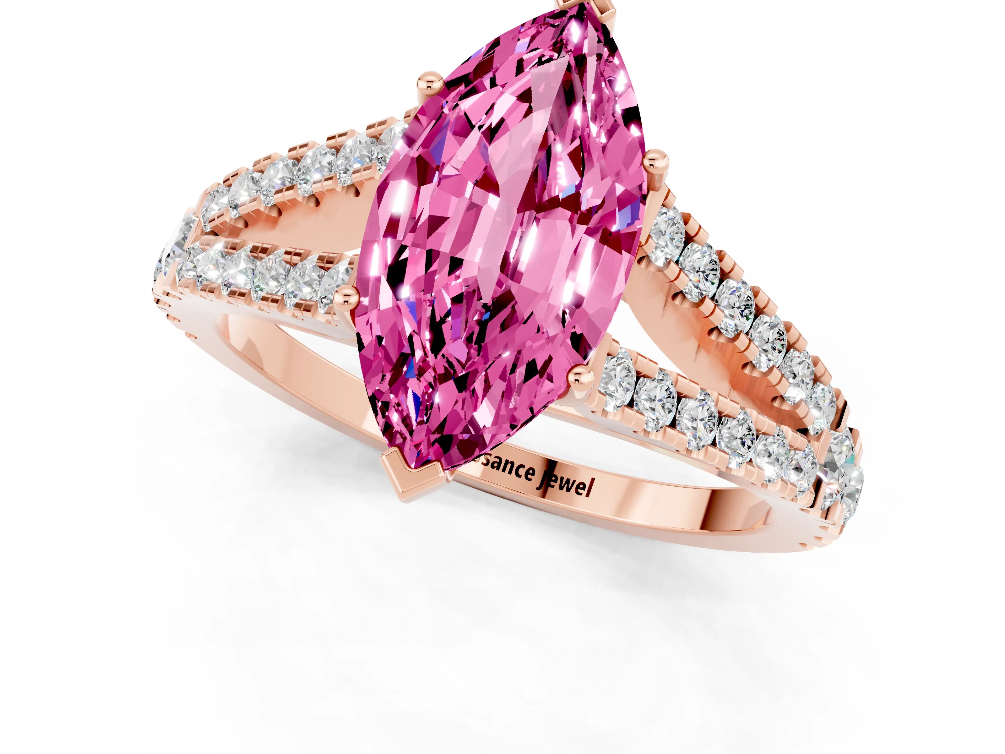 Rose gold Marquise Cut Cut Split Shank Pave Diamond Engagement Ring with Four-Prong Setting_1