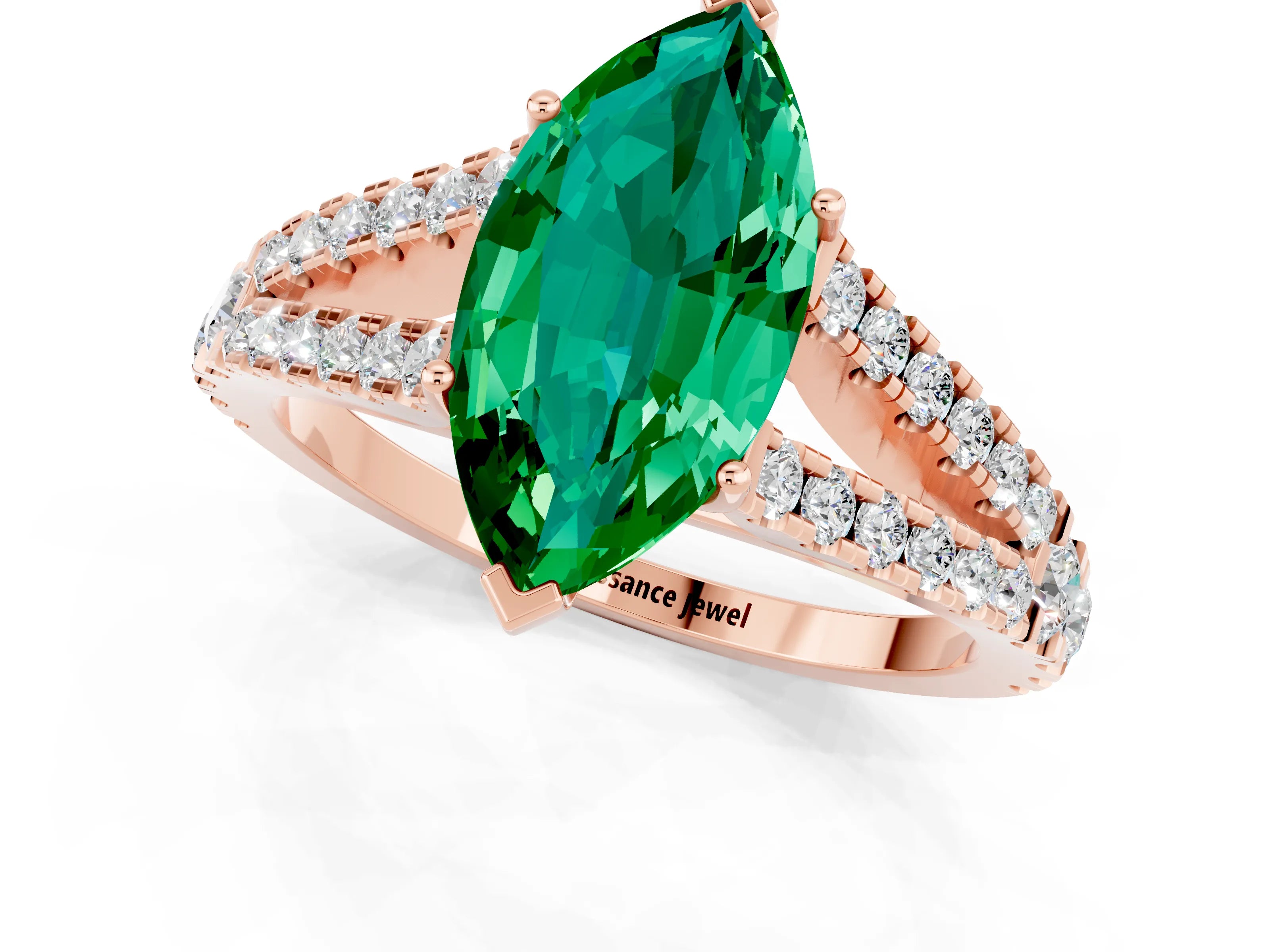 Rose gold Marquise Cut Cut Split Shank Pave Diamond Engagement Ring with Four-Prong Setting_1