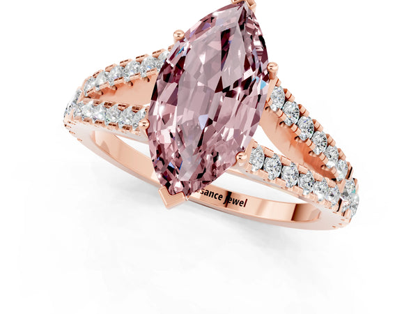 Rose gold Marquise Cut Cut Split Shank Pave Diamond Engagement Ring with Four-Prong Setting
