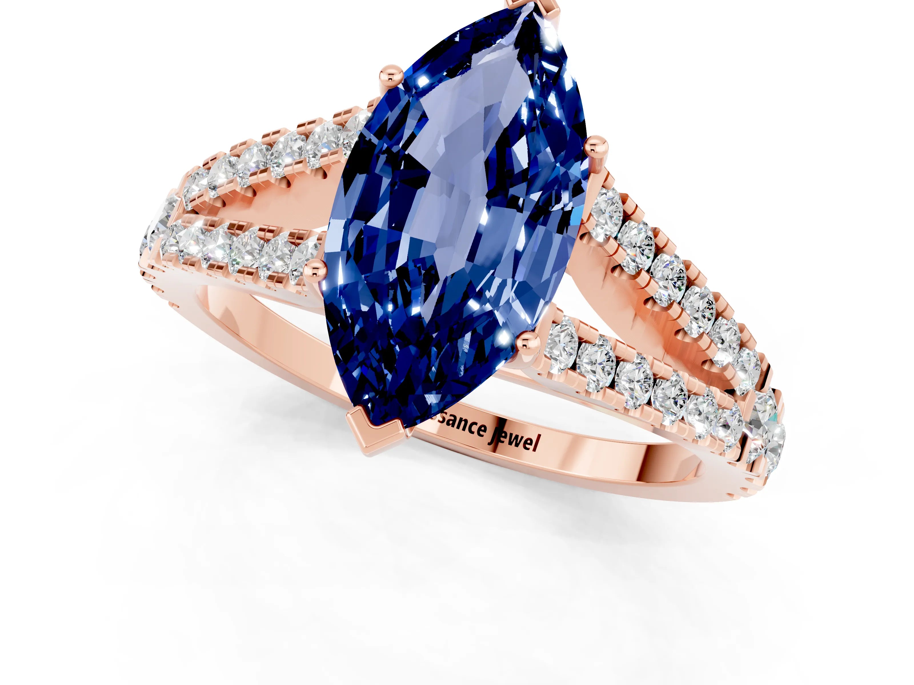 Rose gold Marquise Cut Cut Split Shank Pave Diamond Engagement Ring with Four-Prong Setting_1