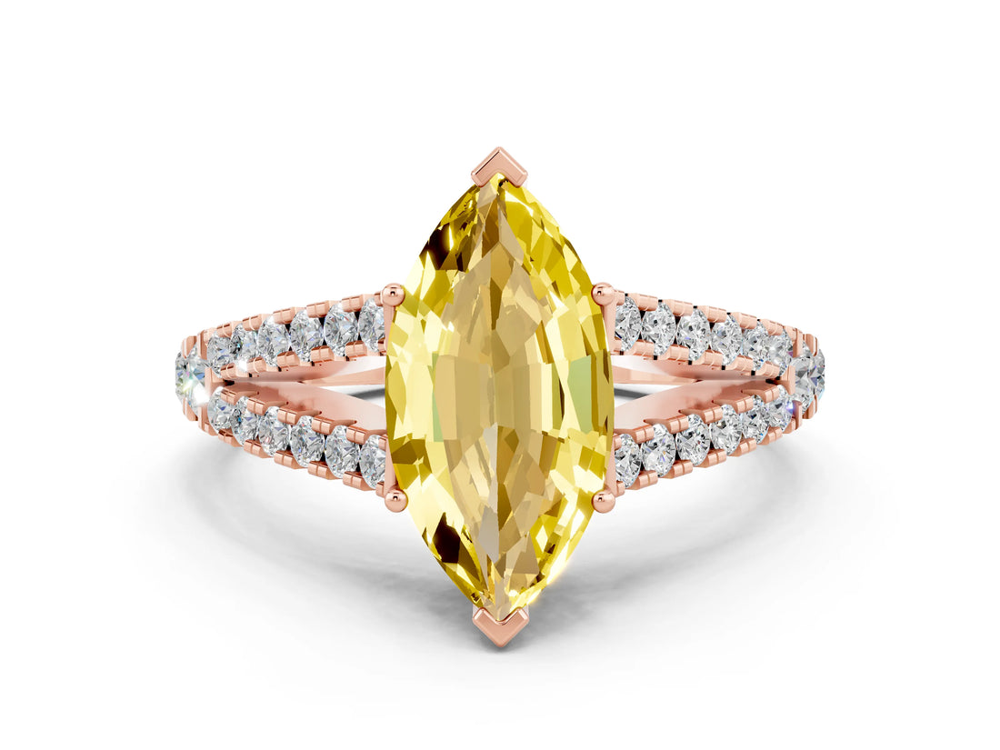 Rose gold Marquise Cut Cut Split Shank Pave Diamond Engagement Ring with Four-Prong Setting