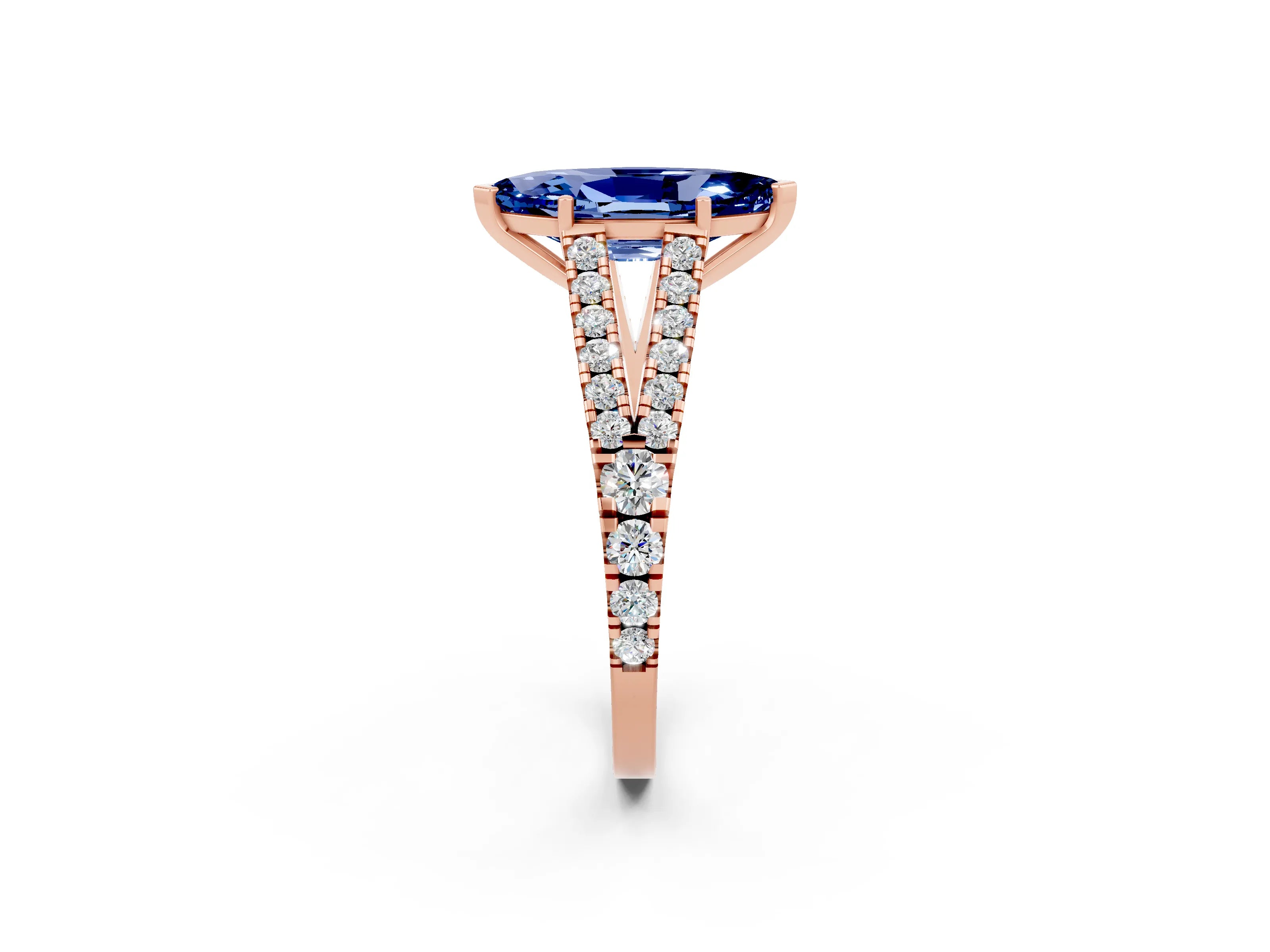 Rose gold Marquise Cut Cut Split Shank Pave Diamond Engagement Ring with Four-Prong Setting_2