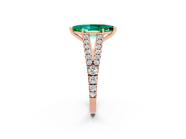 Rose gold Marquise Cut Emerald Split Shank Engagement Ring with Round Pavé and Prong Setting