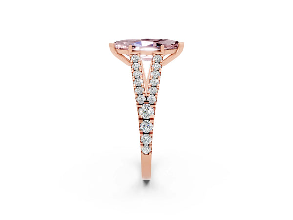 Rose gold Marquise Cut Cut Split Shank Pave Diamond Engagement Ring with Four-Prong Setting