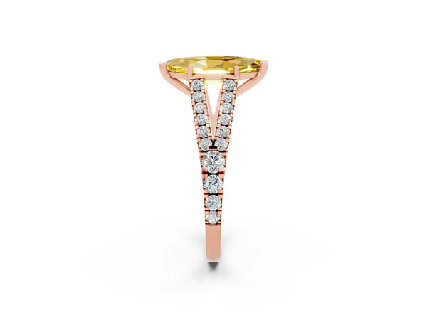 Rose gold Marquise Cut Yellow Sapphire Split Shank Engagement Ring with Round Pavé and Prong Setting