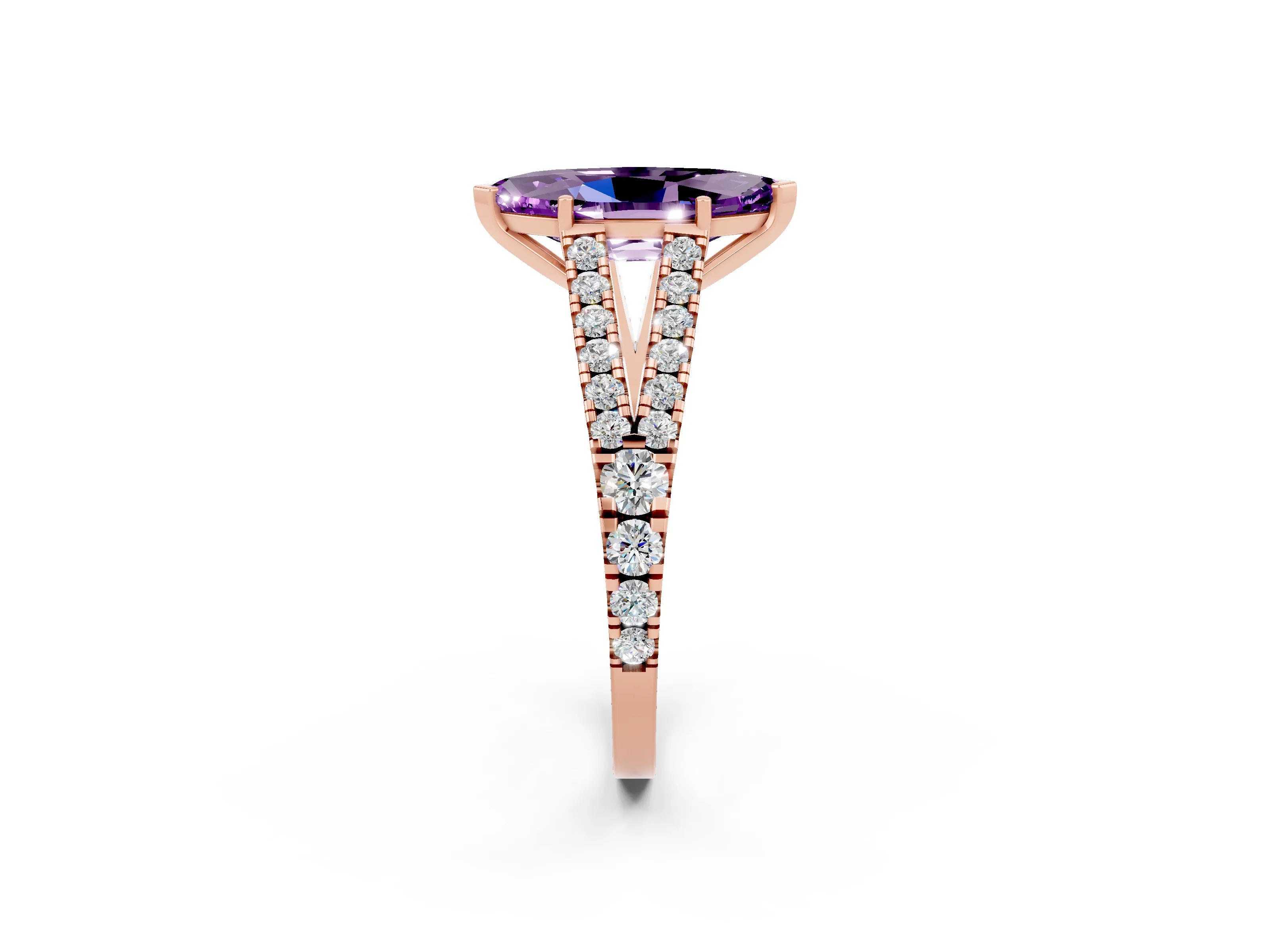 Rose gold Marquise Cut Cut Split Shank Pave Diamond Engagement Ring with Four-Prong Setting_2