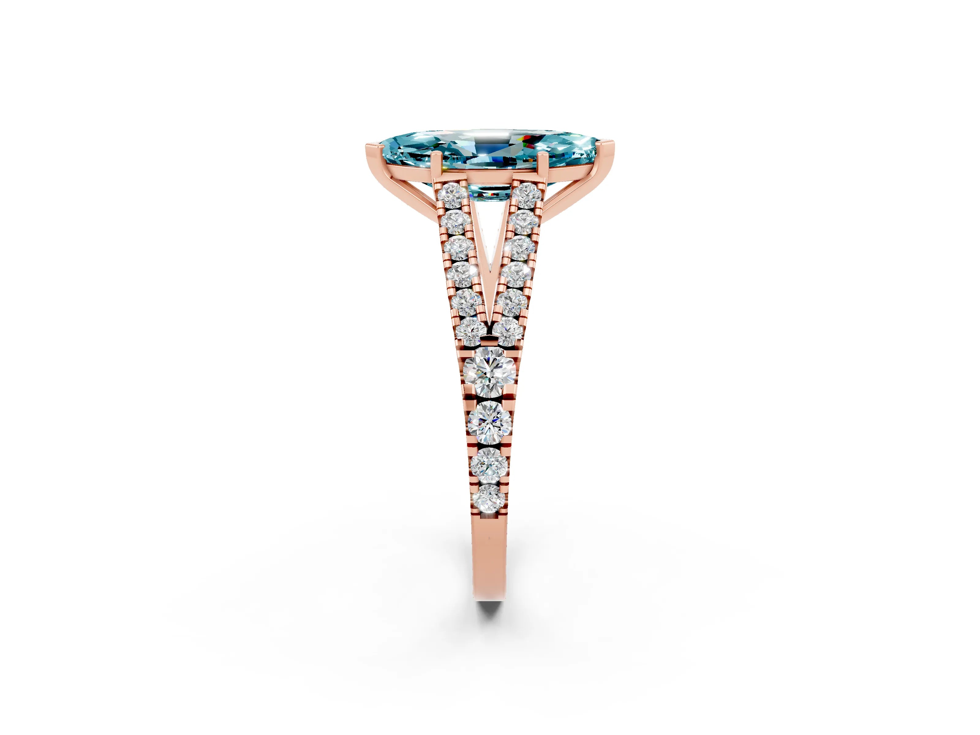 Rose gold Marquise Cut Cut Split Shank Pave Diamond Engagement Ring with Four-Prong Setting_2