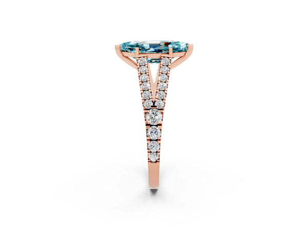 Rose gold Marquise Cut Cut Split Shank Pave Diamond Engagement Ring with Four-Prong Setting