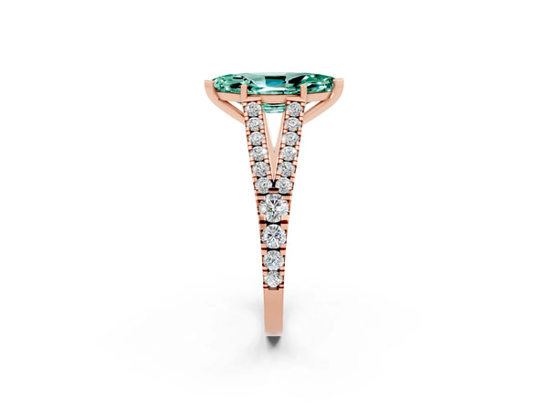Rose gold Marquise Cut Green Sapphire Split Shank Engagement Ring with Round Pavé and Prong Setting