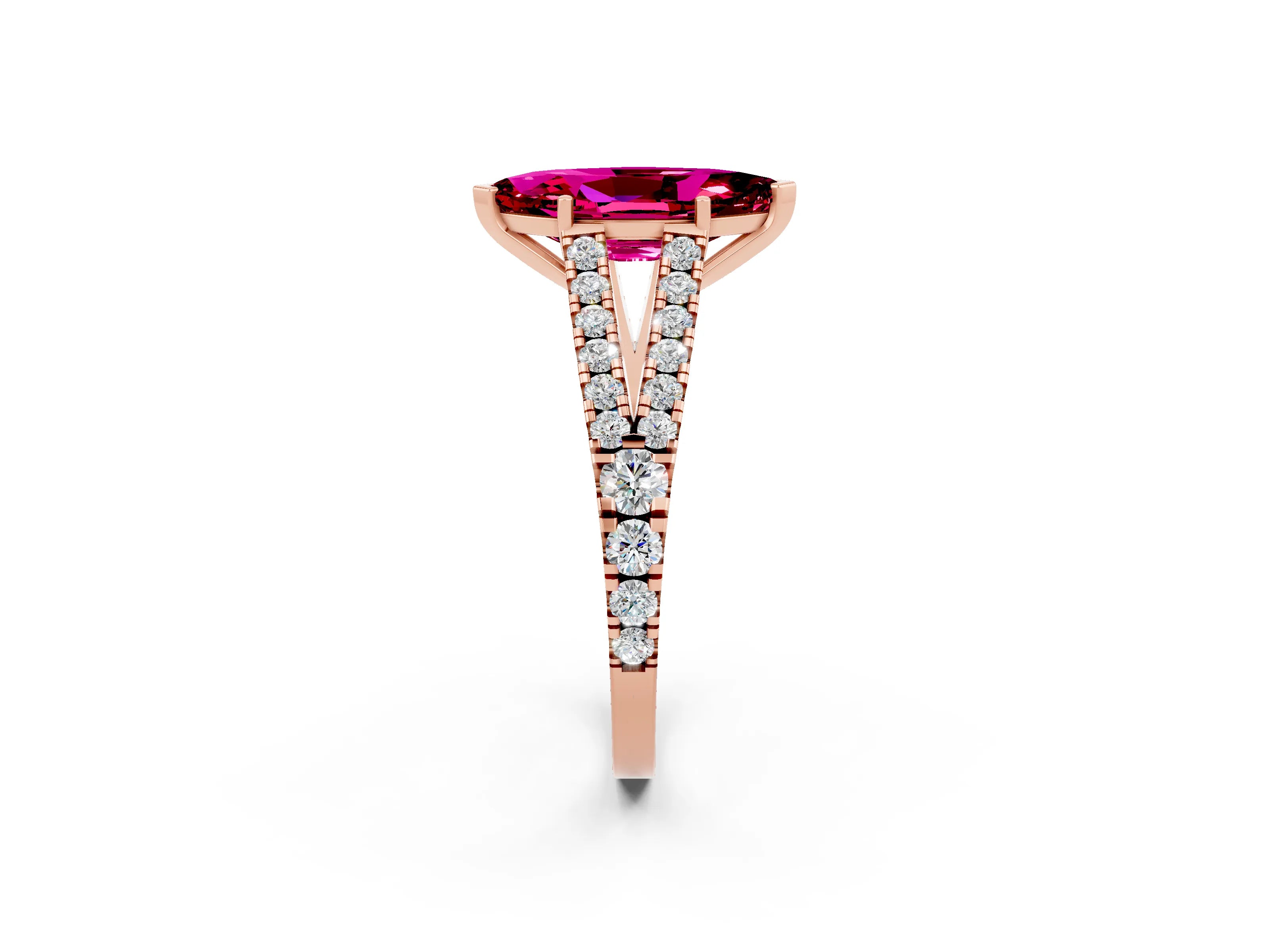 Rose gold Marquise Cut Cut Split Shank Pave Diamond Engagement Ring with Four-Prong Setting_2