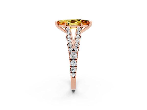 Rose gold Marquise Cut Citrine Split Shank Engagement Ring with Round Pavé and Prong Setting