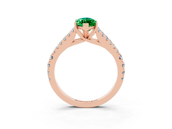 Rose gold Marquise Cut Emerald Split Shank Engagement Ring with Round Pavé and Prong Setting
