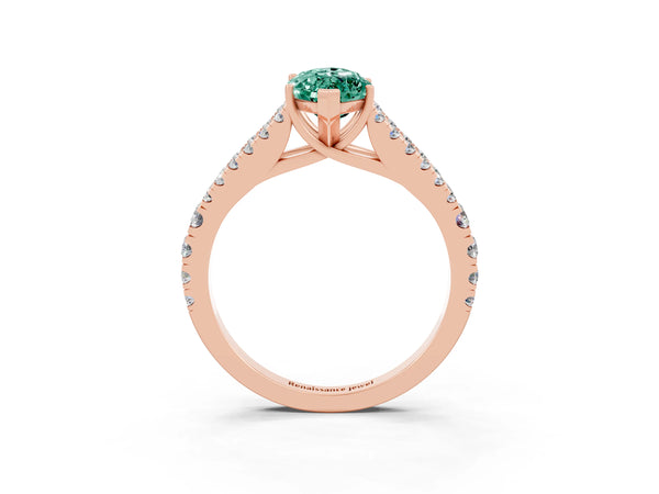 Rose gold Marquise Cut Green Sapphire Split Shank Engagement Ring with Round Pavé and Prong Setting