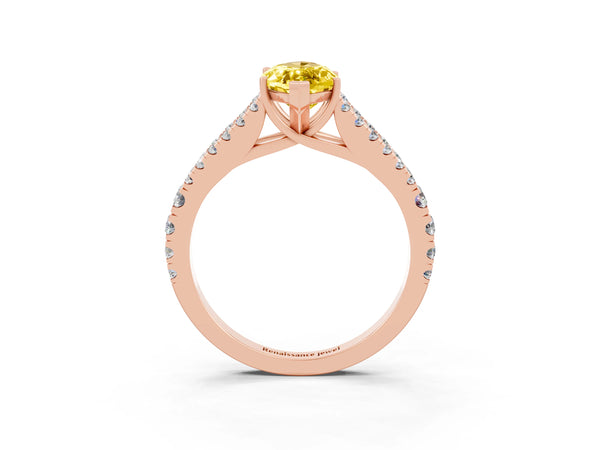 Rose gold Marquise Cut Yellow Sapphire Split Shank Engagement Ring with Round Pavé and Prong Setting