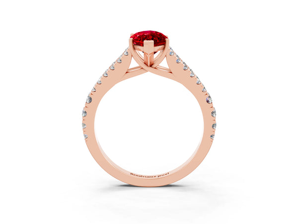 Rose gold Marquise Cut Ruby Split Shank Engagement Ring with Round Pavé and Prong Setting