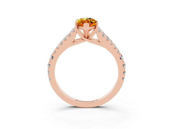 Rose gold Marquise Cut Citrine Split Shank Engagement Ring with Round Pavé and Prong Setting