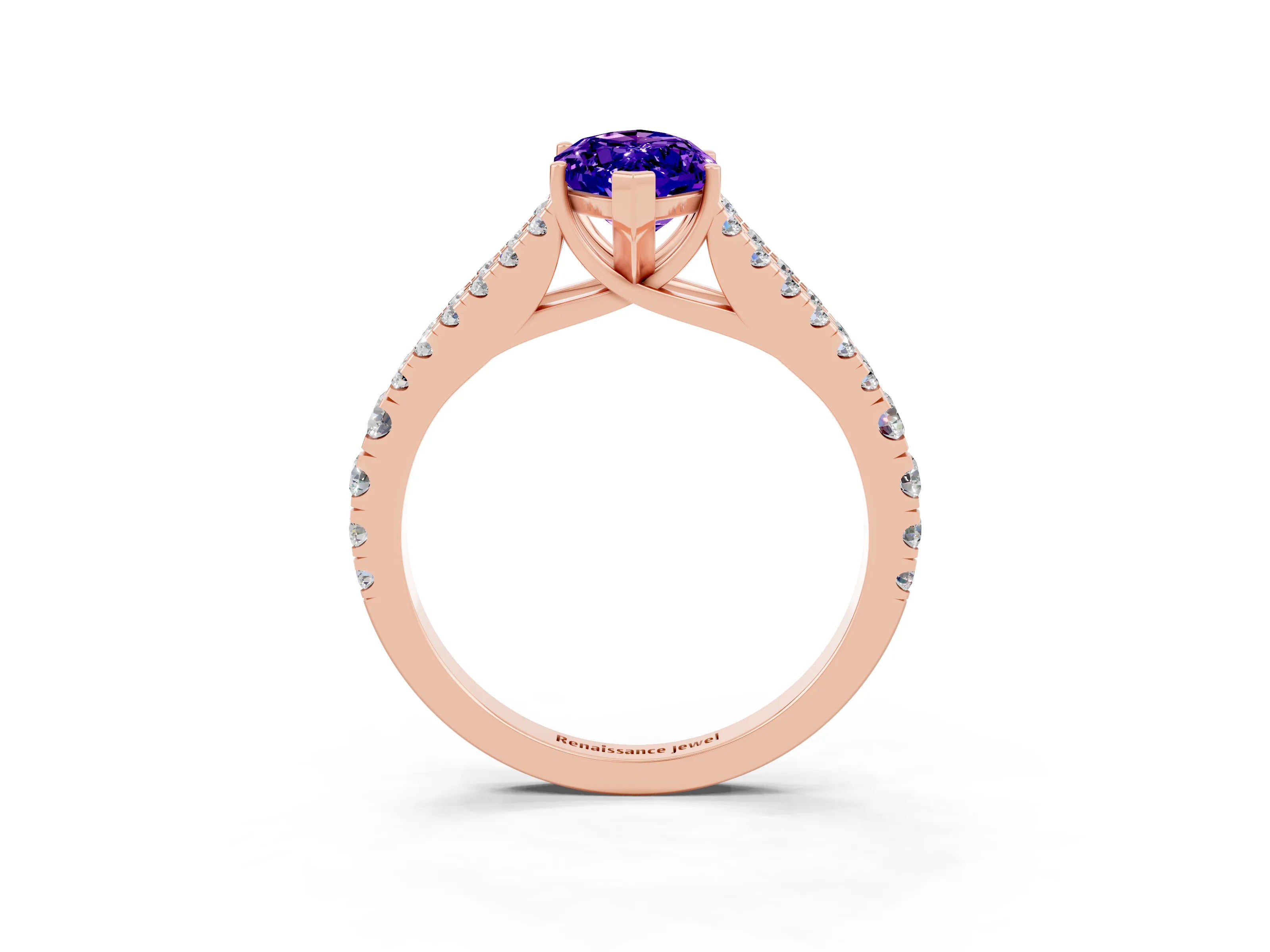 Rose gold Marquise Cut Cut Split Shank Pave Diamond Engagement Ring with Four-Prong Setting_3
