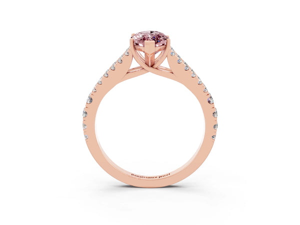 Rose gold Marquise Cut Cut Split Shank Pave Diamond Engagement Ring with Four-Prong Setting
