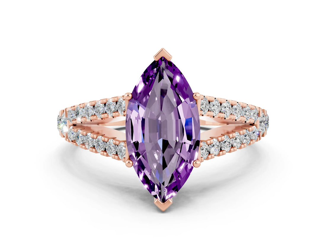 Rose gold Marquise Cut Cut Split Shank Pave Diamond Engagement Ring with Four-Prong Setting