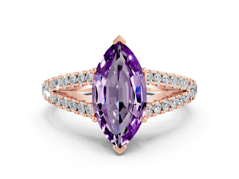 Rose gold Marquise Cut Cut Split Shank Pave Diamond Engagement Ring with Four-Prong Setting