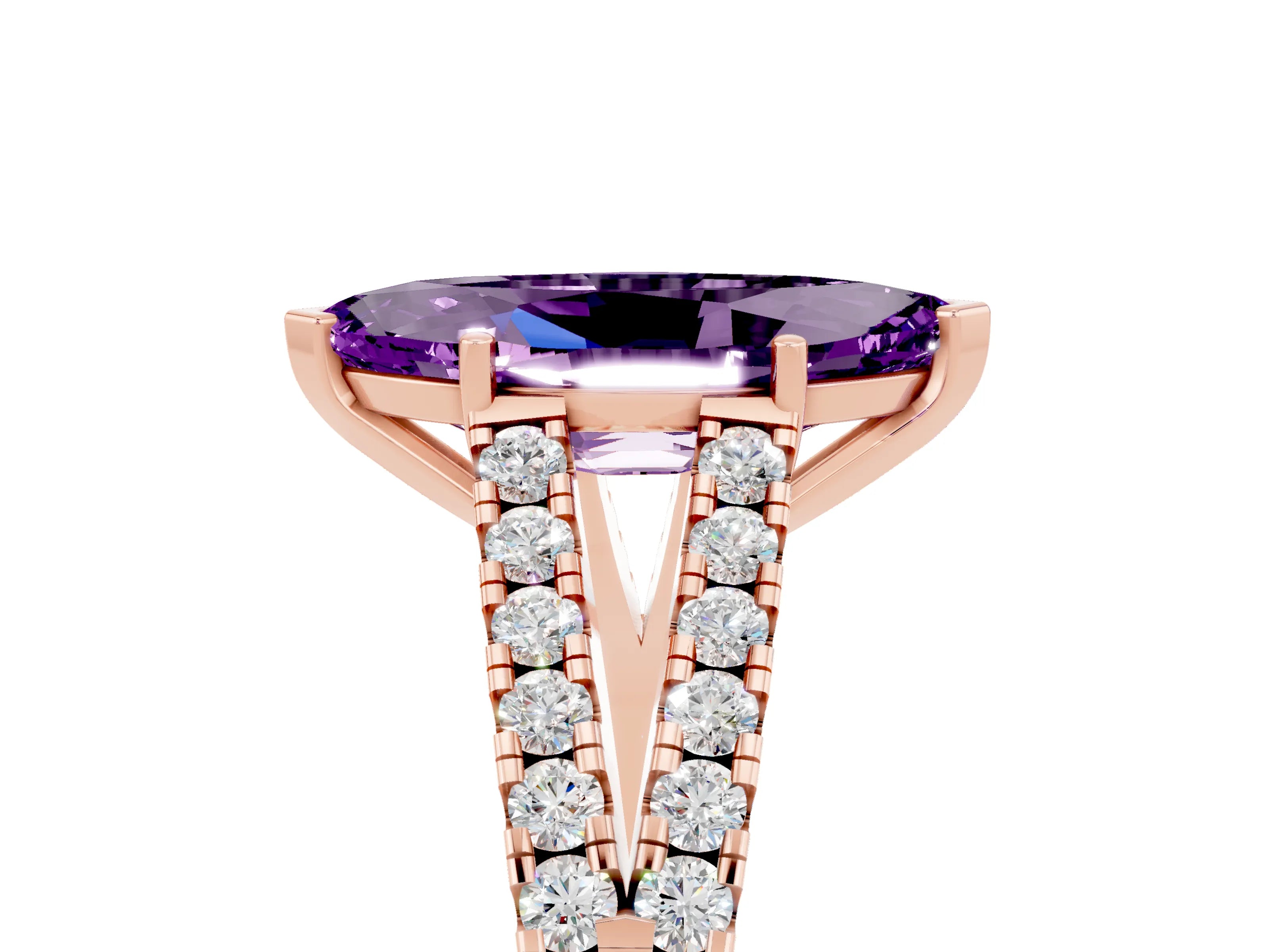 Rose gold Marquise Cut Cut Split Shank Pave Diamond Engagement Ring with Four-Prong Setting_5