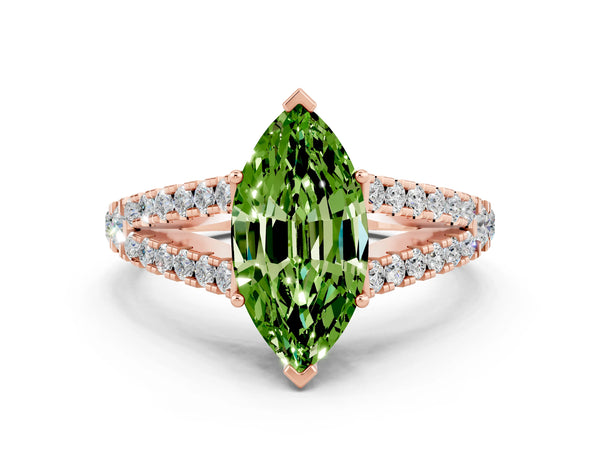Rose gold Marquise Cut Cut Split Shank Pave Diamond Engagement Ring with Four-Prong Setting
