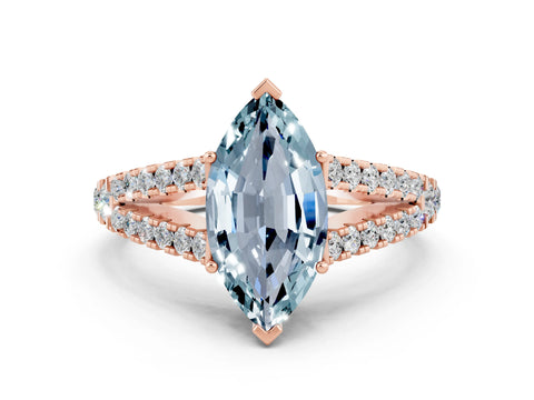 Rose gold Marquise Cut Cut Split Shank Pave Diamond Engagement Ring with Four-Prong Setting