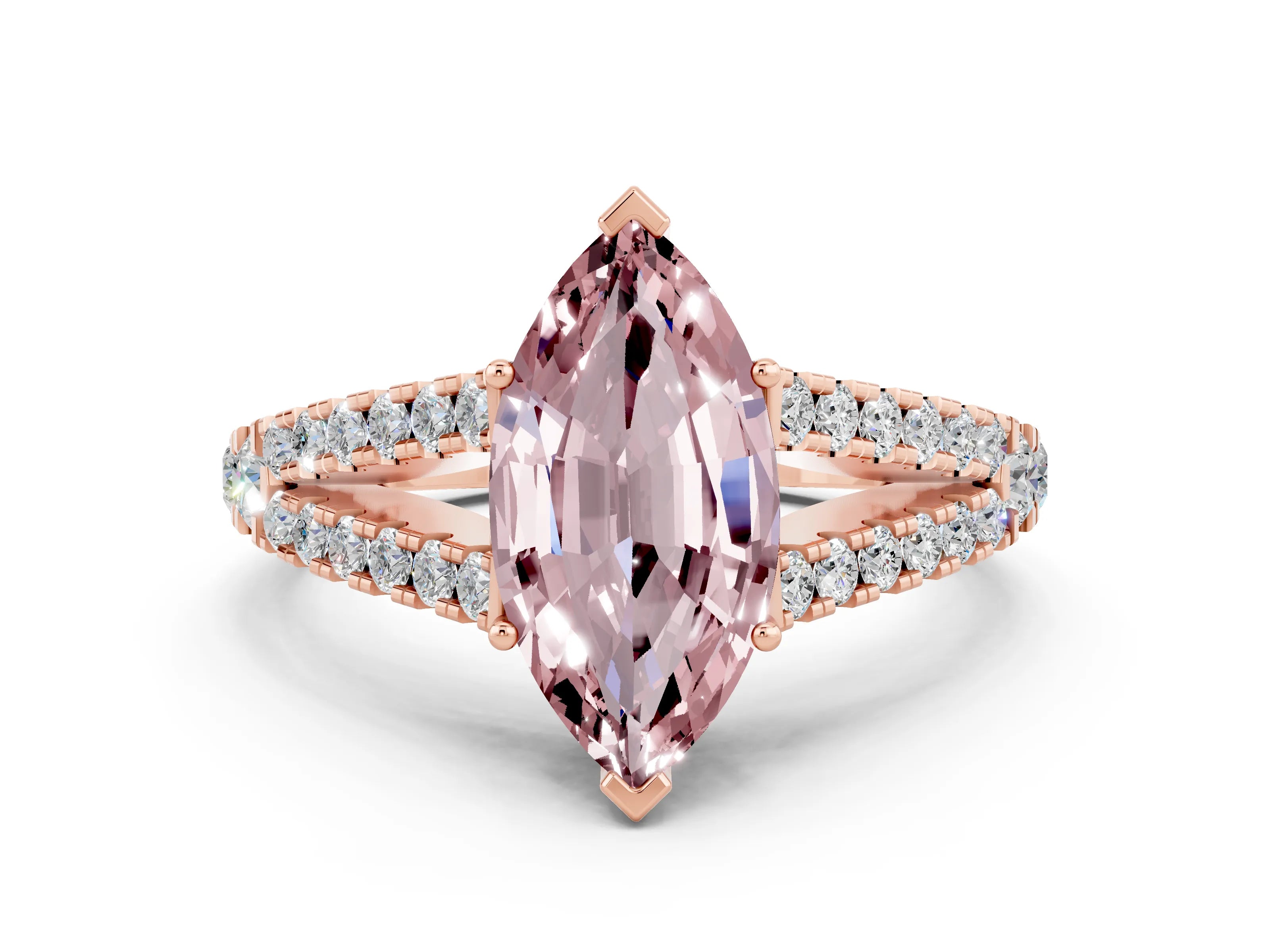 Rose gold Marquise Cut Cut Split Shank Pave Diamond Engagement Ring with Four-Prong Setting