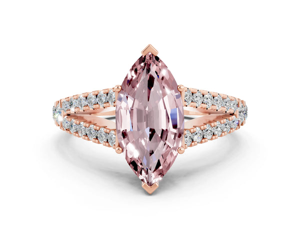 Rose gold Marquise Cut Cut Split Shank Pave Diamond Engagement Ring with Four-Prong Setting