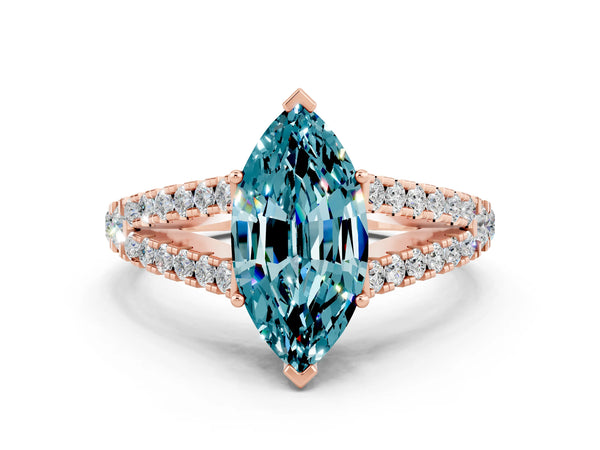 Rose gold Marquise Cut Cut Split Shank Pave Diamond Engagement Ring with Four-Prong Setting