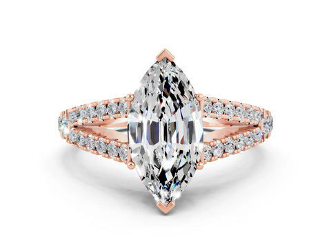 Rose gold Marquise Cut Cut Split Shank Pave Diamond Engagement Ring with Four-Prong Setting