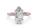 Rose gold Marquise Cut Diamond Brilliant Solitaire Ring with Pavé Band and Four-Prong Setting_15