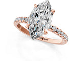 Rose gold Marquise Cut Diamond Brilliant Solitaire Ring with Pavé Band and Four-Prong Setting_16