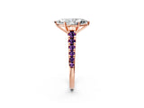 Rose gold Marquise Cut Diamond Cathedral Solitaire Ring with Round with Amethyst side stone Pavé Band_14