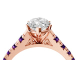 Rose gold Marquise Cut Diamond Cathedral Solitaire Ring with Round with Amethyst side stone Pavé Band_16