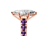 Rose gold Marquise Cut Diamond Cathedral Solitaire Ring with Round with Amethyst side stone Pavé Band_17