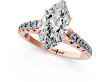 Rose gold Marquise Cut Diamond Cathedral Solitaire Ring with Round with Aquamarine side stone Pavé Band_13