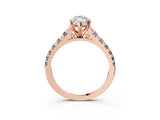 Rose gold Marquise Cut Diamond Cathedral Solitaire Ring with Round with Aquamarine side stone Pavé Band_15