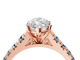 Rose gold Marquise Cut Diamond Cathedral Solitaire Ring with Round with Aquamarine side stone Pavé Band_16