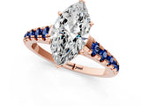 Rose gold Marquise Cut Diamond Cathedral Solitaire Ring with Round with Blue Sapphire side stone Pavé Band_13