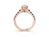 Rose gold Marquise Cut Diamond Cathedral Solitaire Ring with Round with Blue Sapphire side stone Pavé Band_15