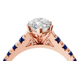 Rose gold Marquise Cut Diamond Cathedral Solitaire Ring with Round with Blue Sapphire side stone Pavé Band_16
