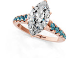 Rose gold Marquise Cut Diamond Cathedral Solitaire Ring with Round with Blue Topaz side stone Pavé Band_1