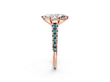Rose gold Marquise Cut Diamond Cathedral Solitaire Ring with Round with Blue Topaz side stone Pavé Band_2